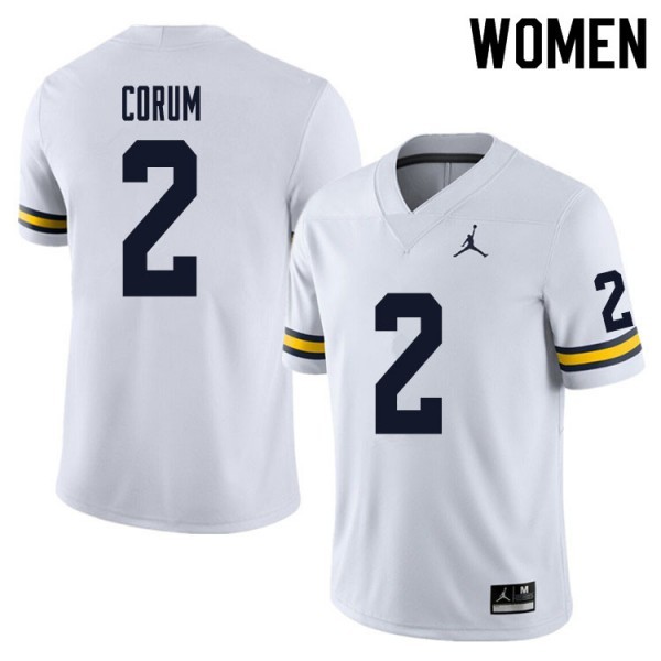 Michigan Wolverines #2 Womens Blake Corum Jersey White Embroidery